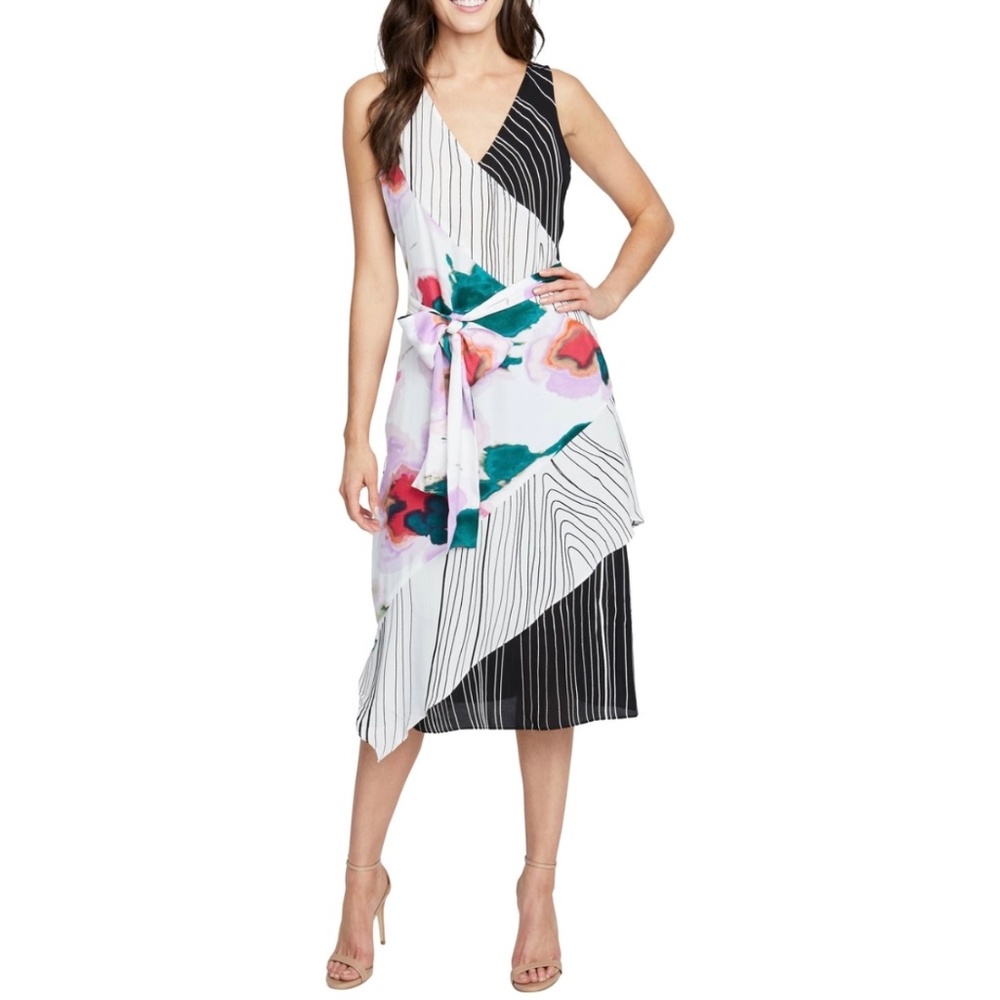 Rachel Roy Sleeveless V-Neck Multi Pattern Midi Dress Size Medium
